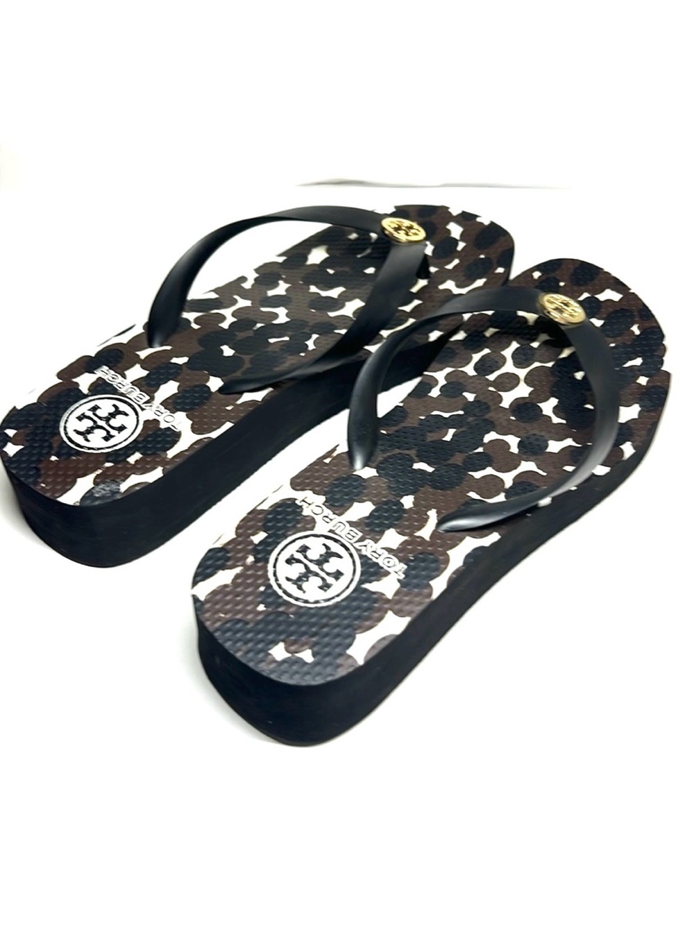 TORY BURCH Black Leopard Print Wedge Flip Flop Sandal - Picture 2 of 5